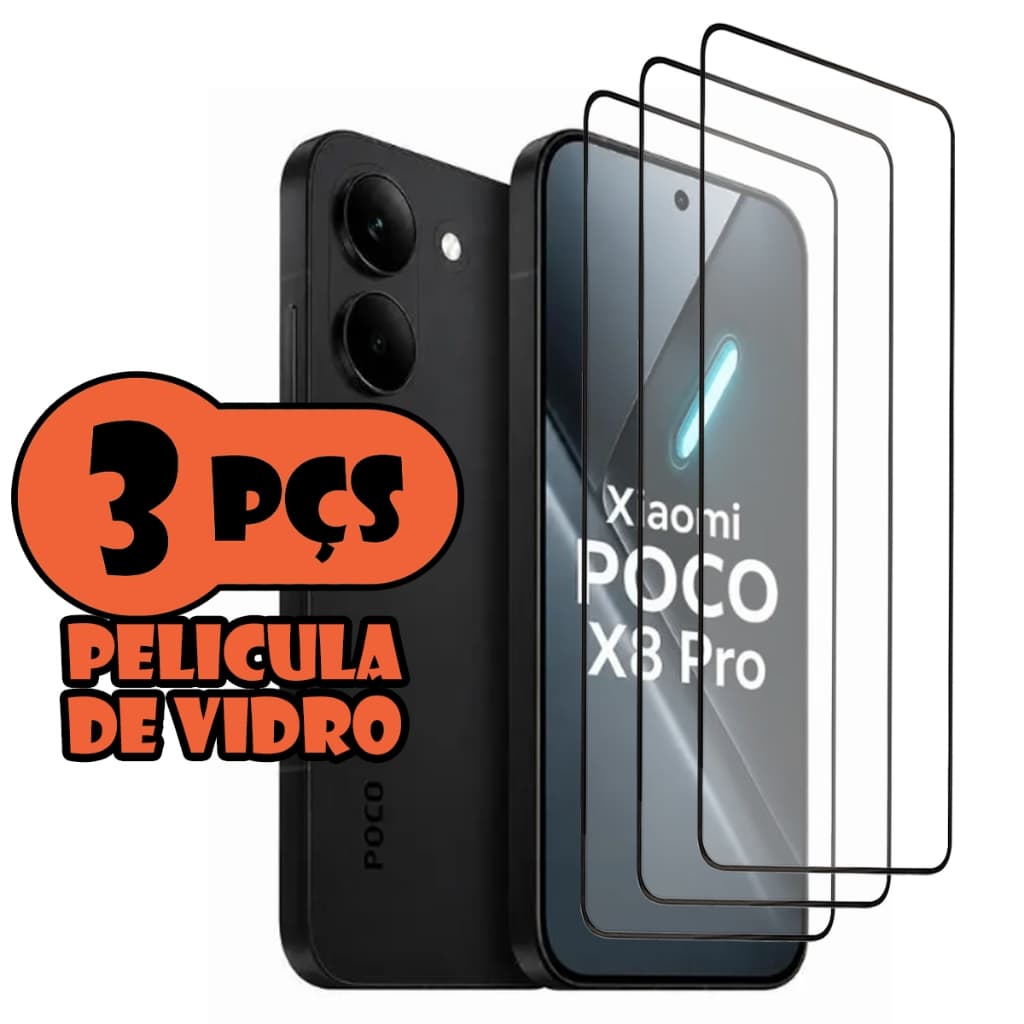 Kit Com 3 Películas de vidro 3D Para Xiaomi Poco X8 Pro