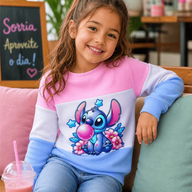 Blusa Infantil de Menina Stitch Blusa Frio Inverno Blogueirinha Color Canelado