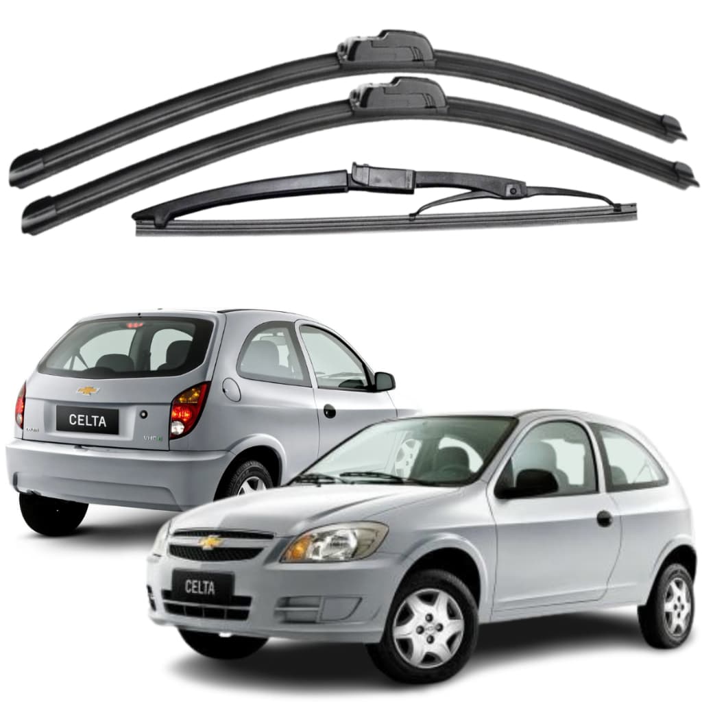 Palhetas Limpador De Parabrisa Silicone Chuva Chevrolet Celta Ano 2004 A 2016 Dianteiro Traseiro