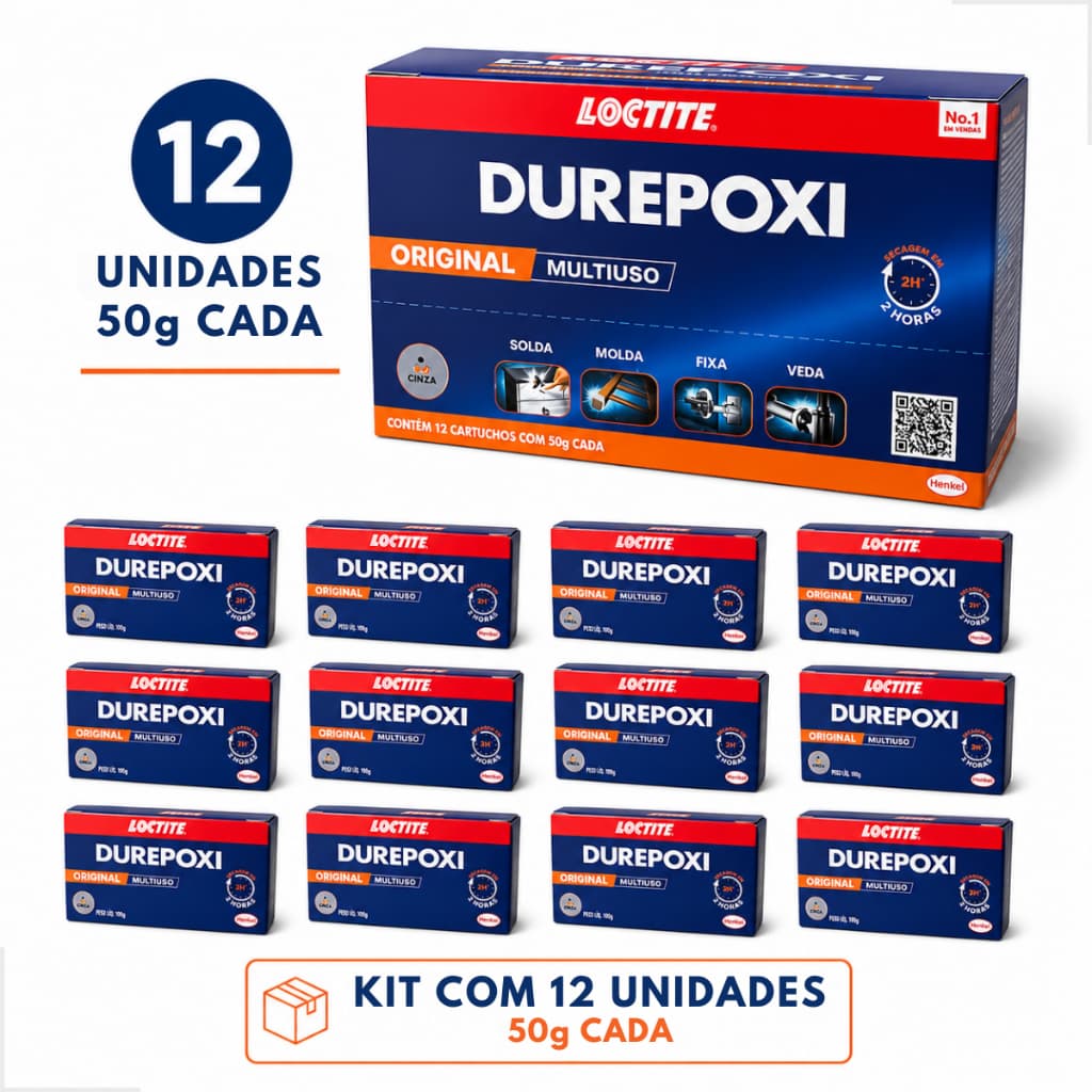 Cola Adesivo Durepoxi, Mármore Metal, Vidro, Madeira Caixa com 12 unidades  50g