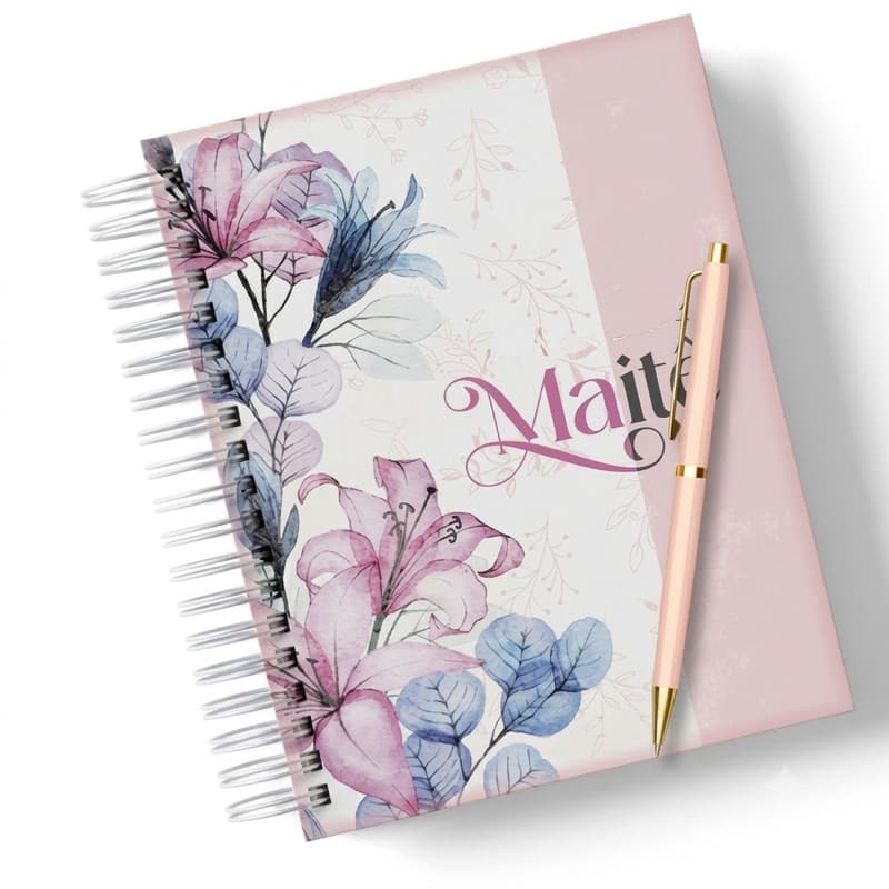 Caderno Personalizado A5 Pautado Floral Anotações diárias 100 Folhas