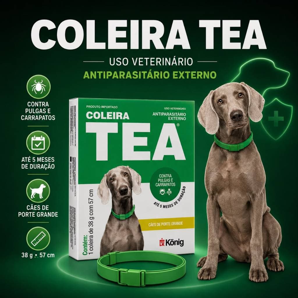 Coleira Tea 327 57cm 38g König Antipulgas e Carrapatos para Cães Grandes Proteção por Até 5 Meses Veterinária