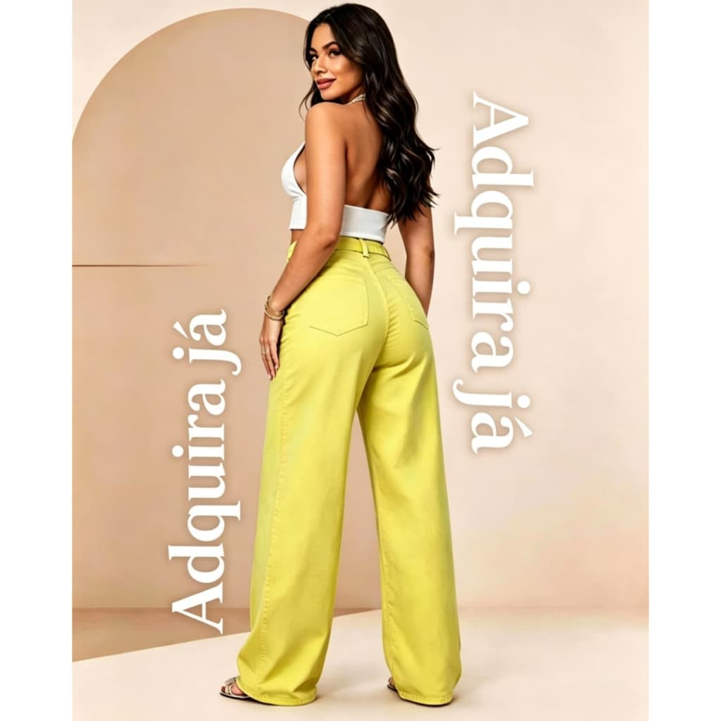 Calça Feminina Jeans Wide Leg, Calça Feminina Verde, Calça Jeans Feminina Cintura Alta