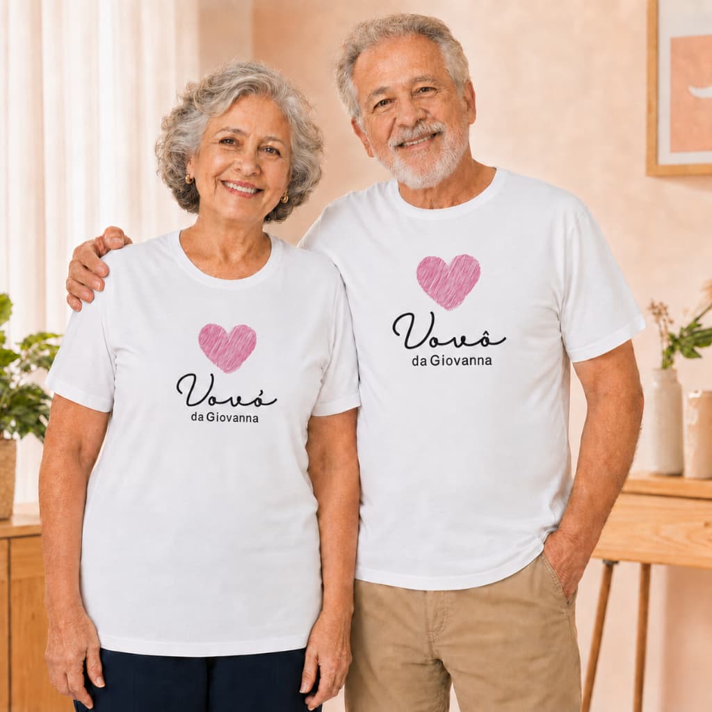 Camisas Personalizadas Vovó e Vovô Coração Rosa