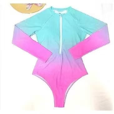 Maiô Manga Longa Com Zíper Proteção UV Feminino Moda Praia Degradê Body De Natação Surf BX-7101