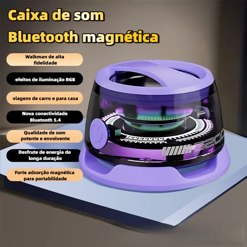 Caixa de som Bluetooth magnética,caixa de som portátil multifuncional com iluminação RGB multicolorida e som surround 3D
