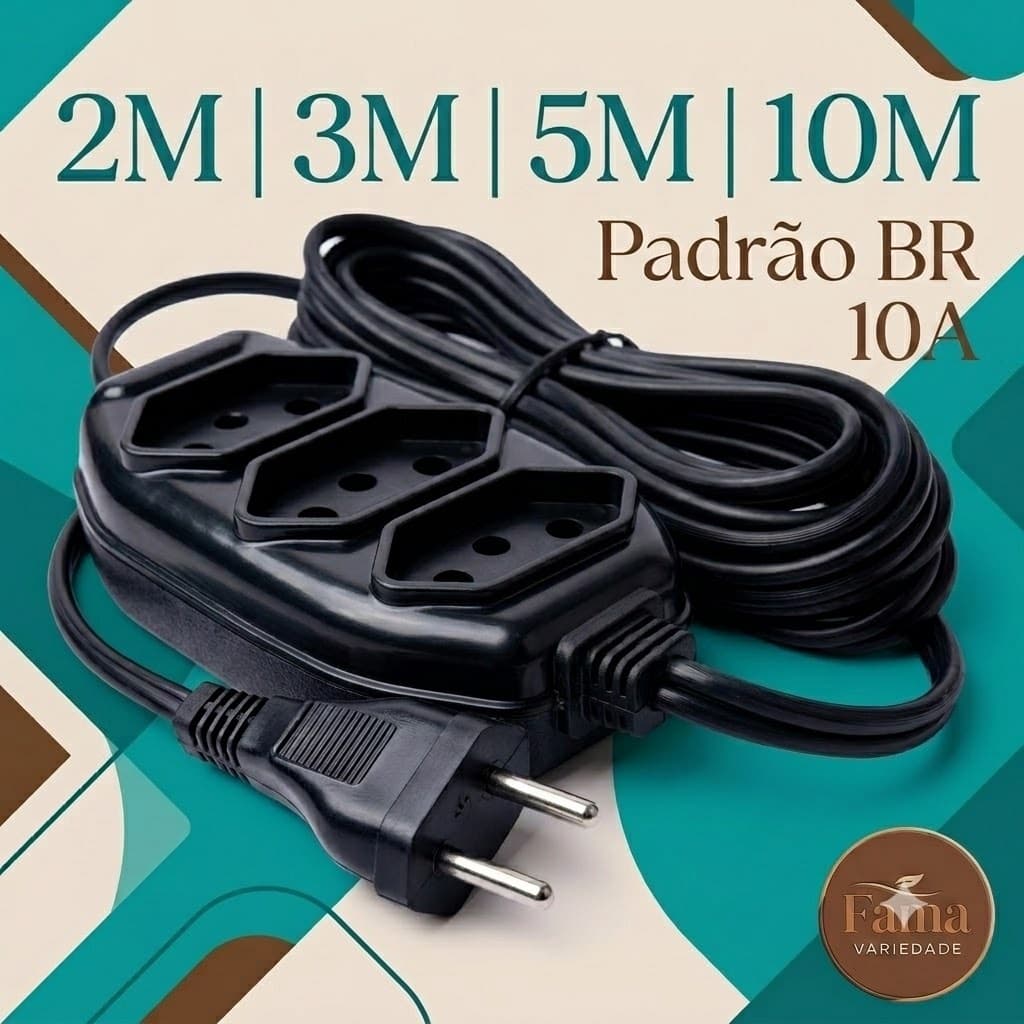 Extensão Elétrica Bivolt 2m 3m 5m 10m Tomada Padrão Brasileiro