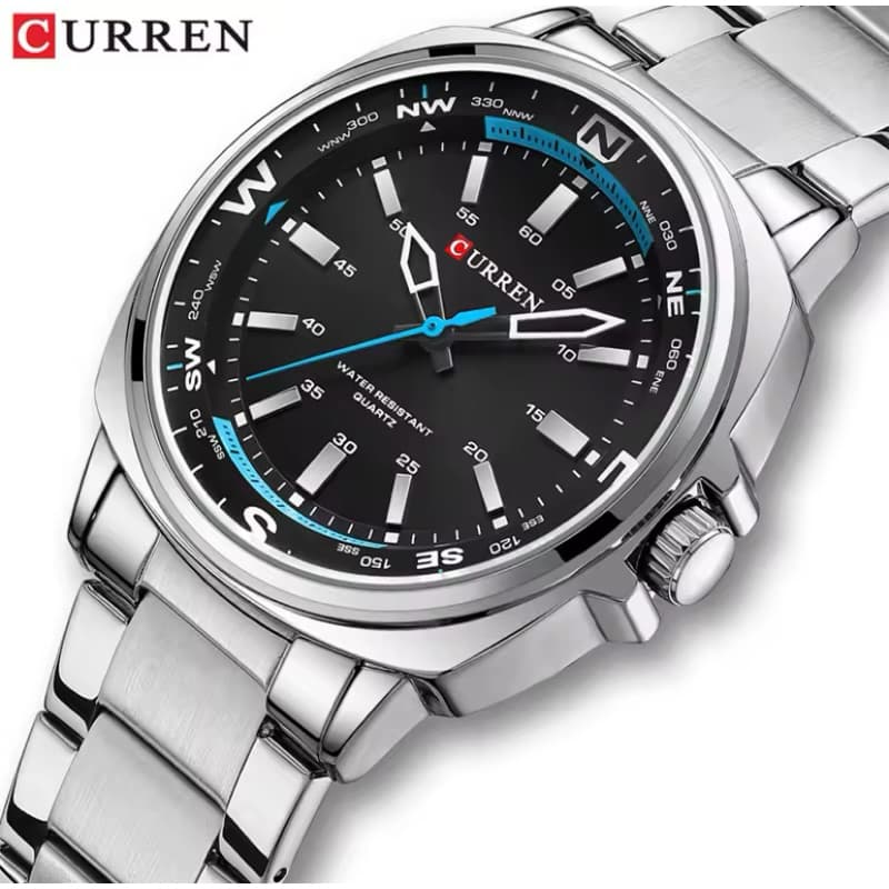 Curren 8455 masculino relógio de quartzo pulseira aço inoxidável luz noturna à prova dwaterproof água relógio luxo