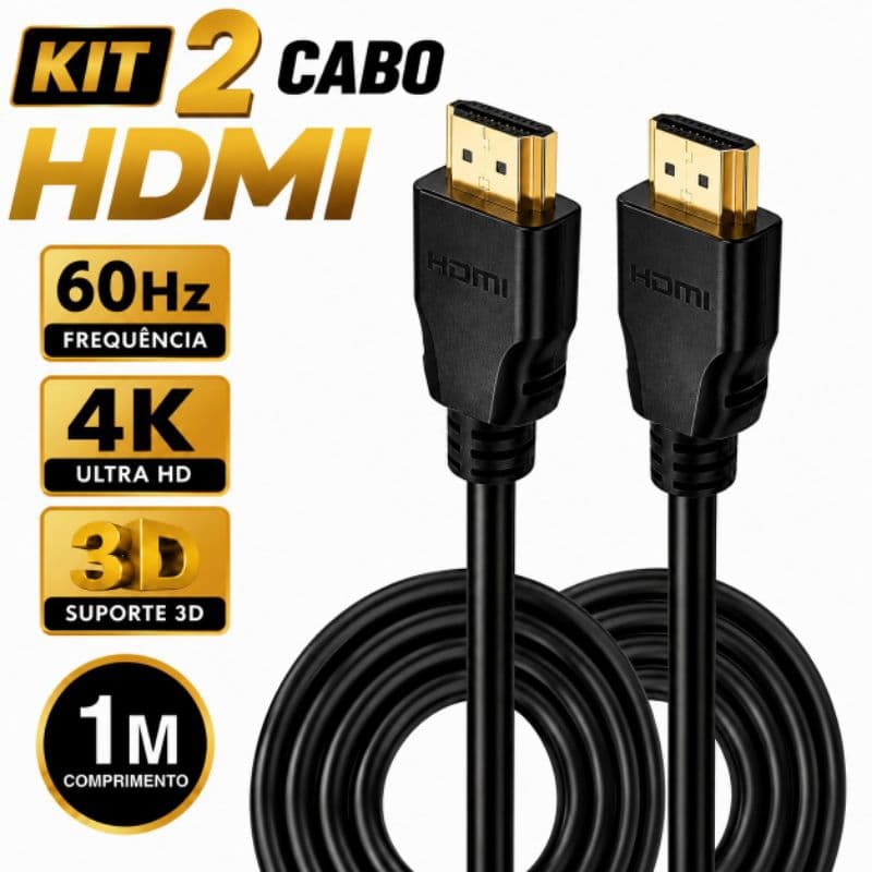 Kit Cabo HDMI 1M , 2M Full HD, 4k , 60Hz  Compatível com TV PC Monitor Console