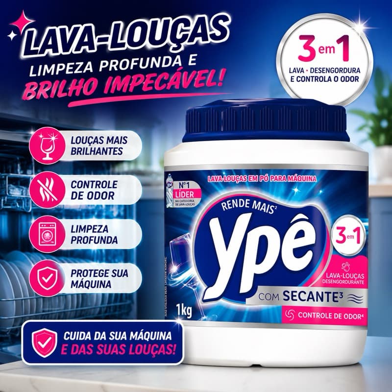 LAVA LOUÇAS YPE 1KG - LAVA LOUÇAS EM PÓ YPE - LAVA LOUÇAS EM PÓ PARA MÁQUINAS DE LAVAR LOUÇAS