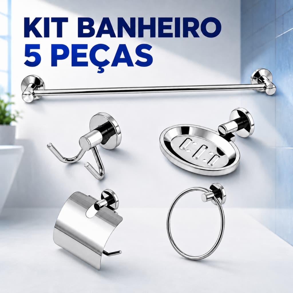Kit Acessórios Banheiro Lavabo 5 peças Inox r