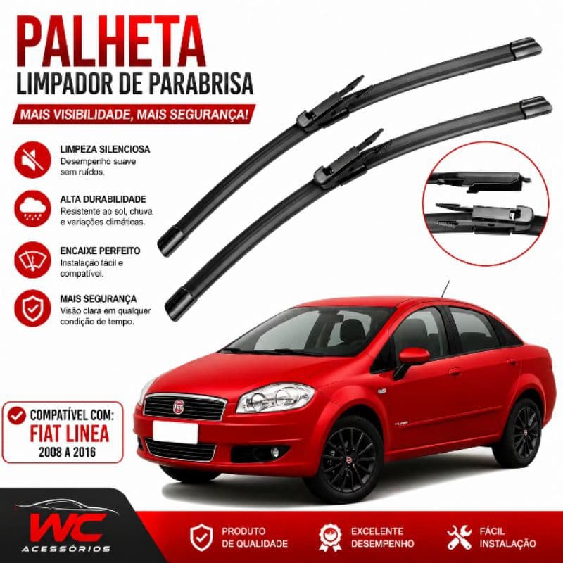 Jogo de Palheta de parabrisa dianteiro do Fiat Linea 2007 até 2017
