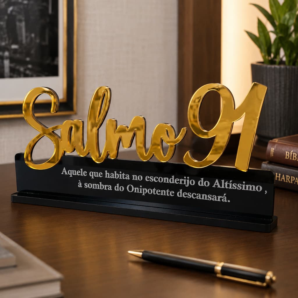 Frase Salmo 91 Aquele que Habita - Acrílico Espelhado Decoração de ambientes moderna