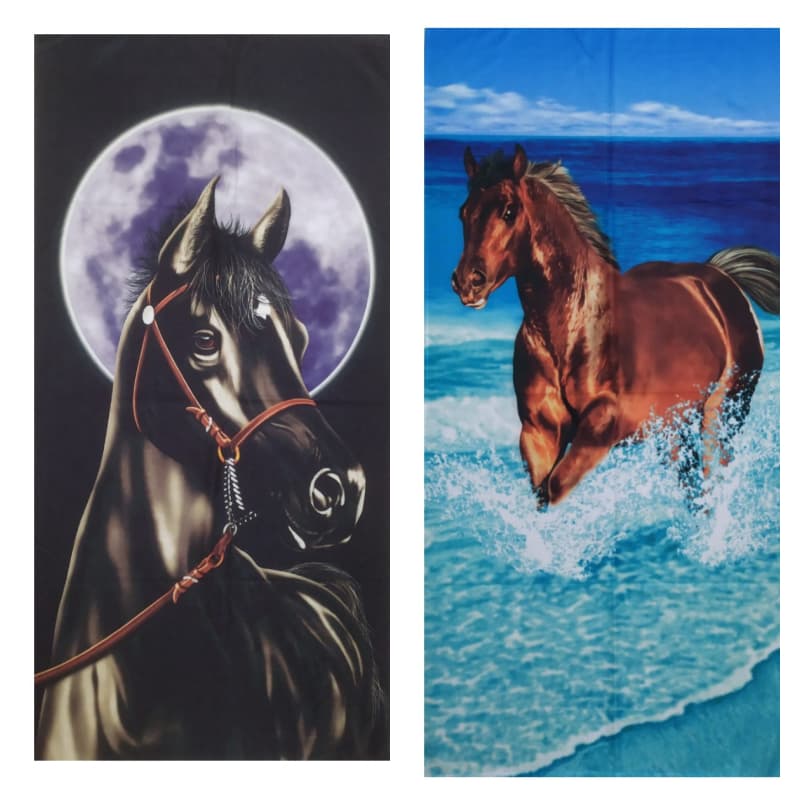 Kit Com 2 Toalhas De Banho Praia Piscina Animais Cavalos