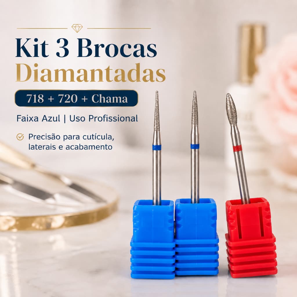 Kit 3 Brocas Diamantadas Real Love 718 720 Chama para Cutícula Nail Designer