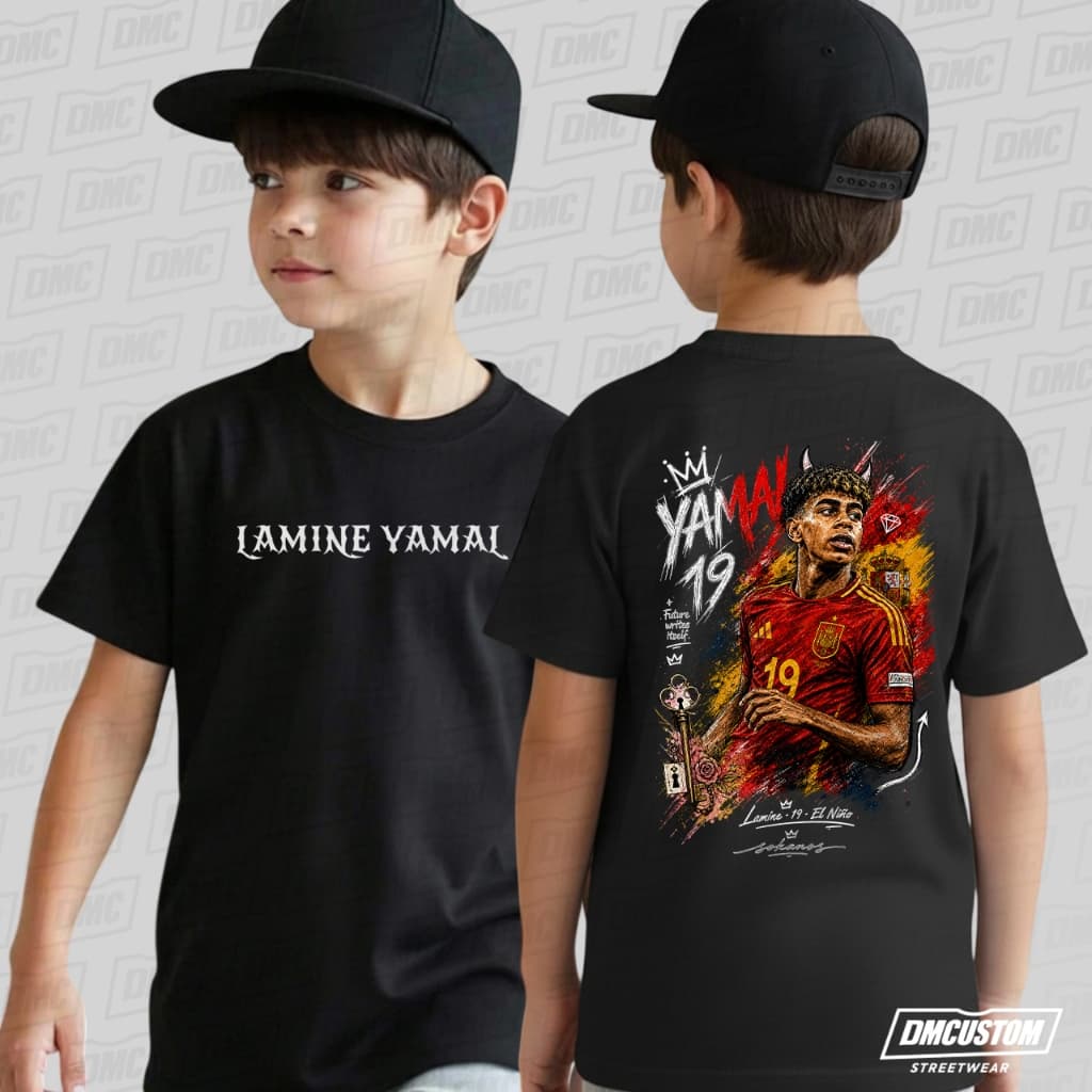 Camiseta Infantil Lamine Yamal Jogador Futebol Espanha Campeão Mundial 2026