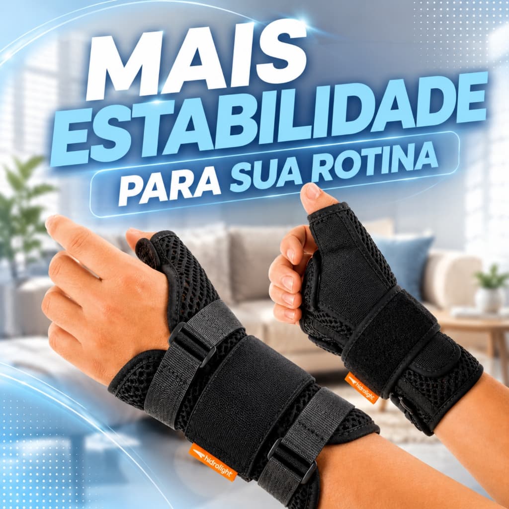 Órtese Munhequeira com Tala Punho e Polegar Hidrolight Ajustável Direita Esquerda Mão Ortopédica