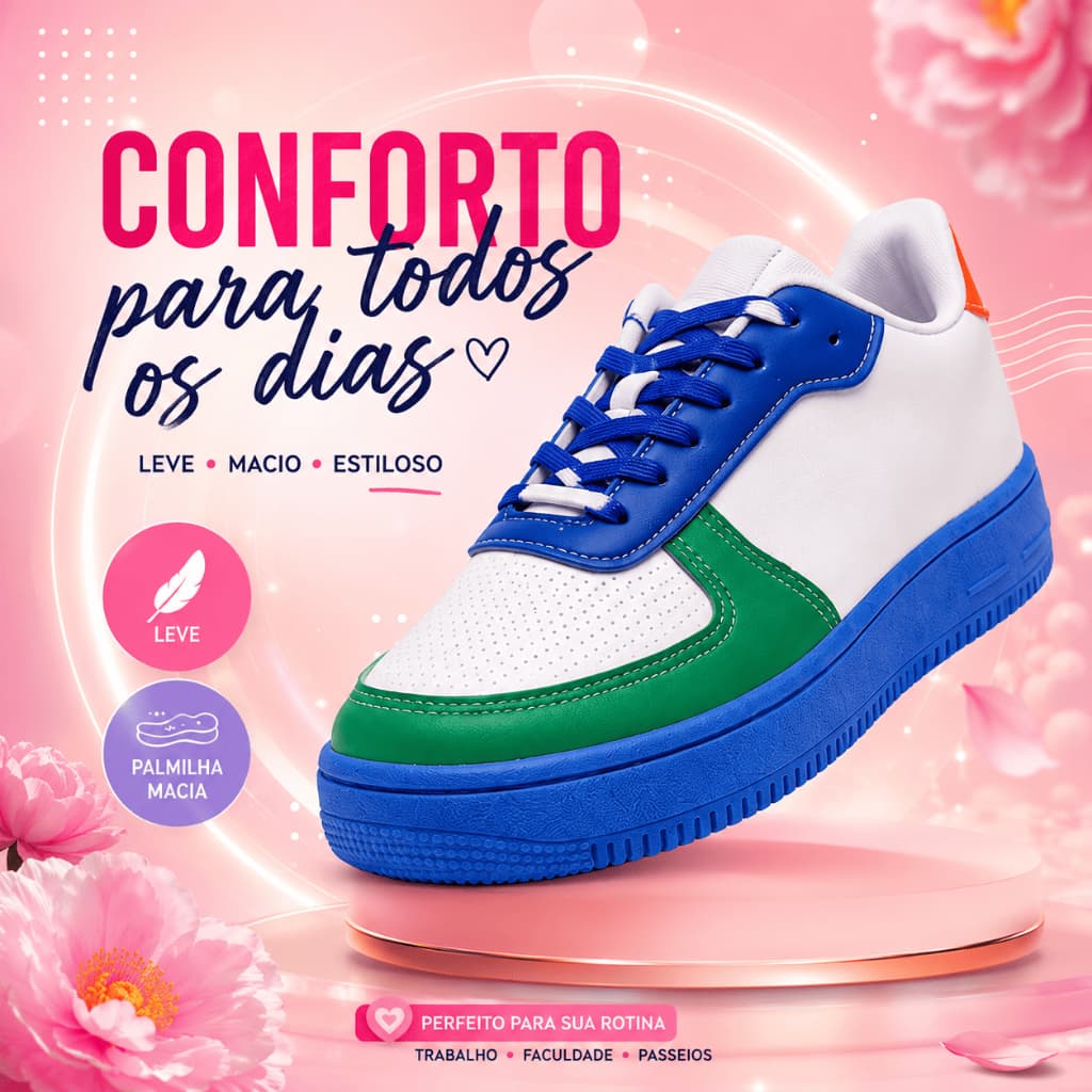 Tênis Casual Unissex Confortável Branco Macio Leve Caminhada Passeio Trabalho Rolê Dia a dia 36 ao 42