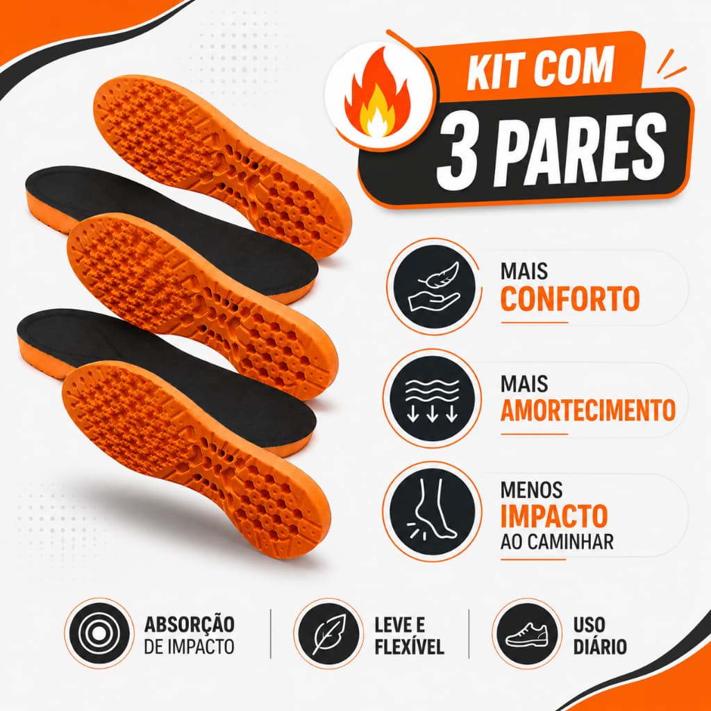 Palmilha em Gel PU Ortopédica com Amortecimento, Absorção de Impacto e Máximo Conforto – Uso Diário