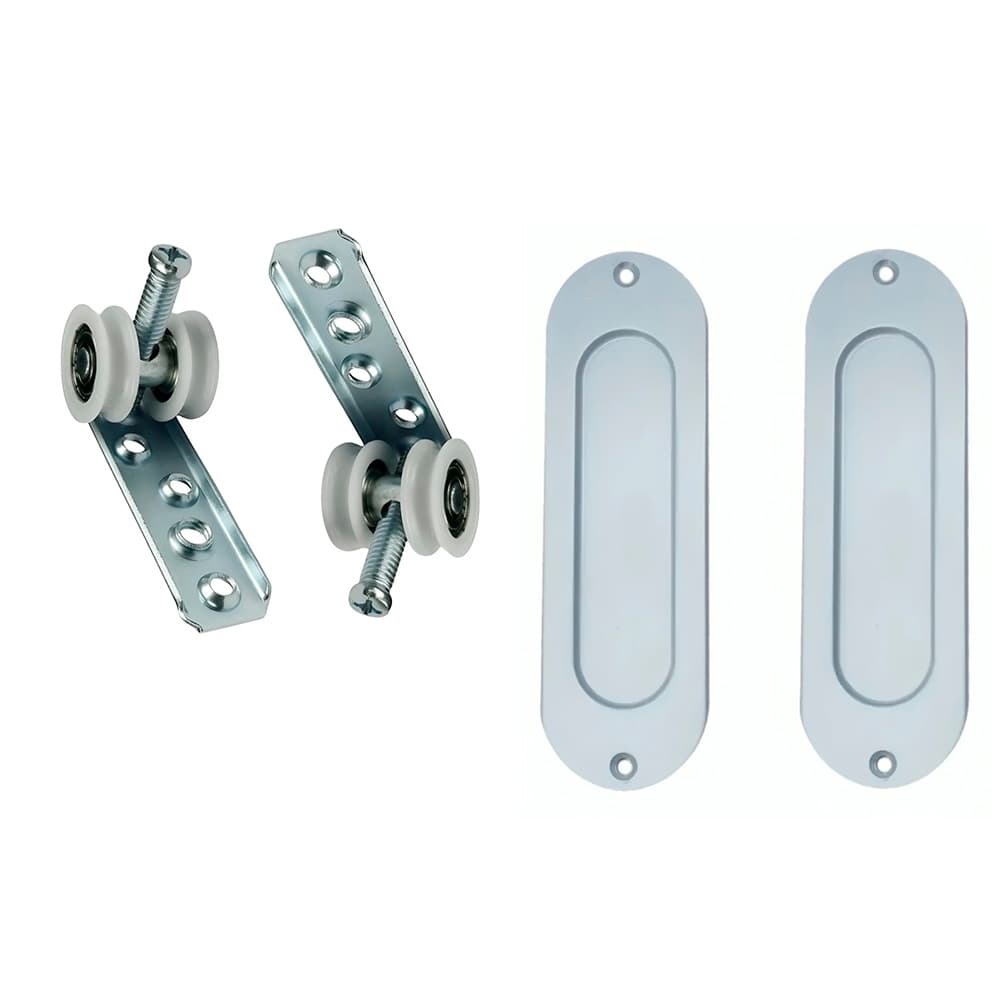 Kit - 2 Roldana Côncava E 2 Puxadores Concha Para Porta De Correr