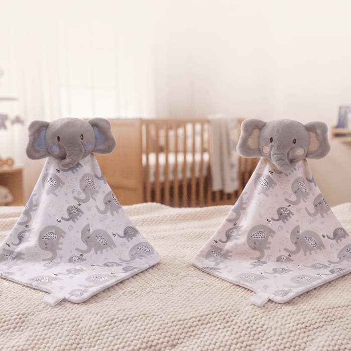 Naninha Para Bebê Com Prendedor De Chupeta Pelúcia Elefante Azul e Rosa Antialérgica Fofinha