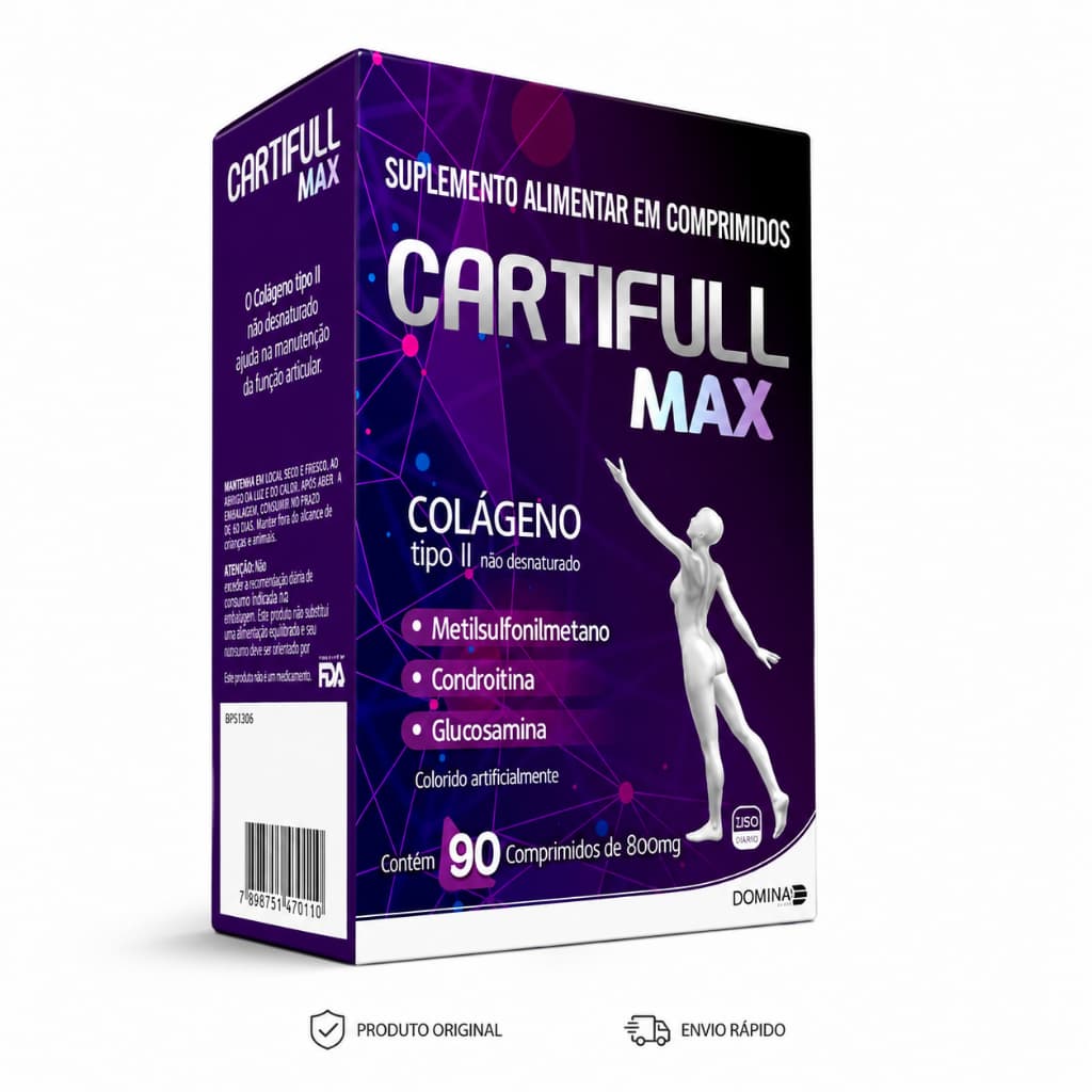 Cartifull Max Colágeno Tipo II 90 Comprimidos Glucosamina Condroitina MSM Suplemento Alimentar Original
