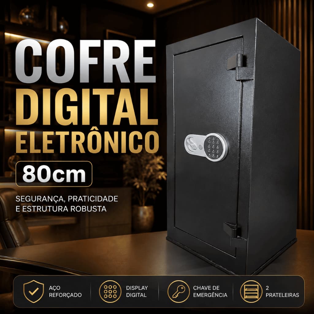 Cofre Digital Eletrônico Aço Reforçado Blindado Com Prateleira Armamento Joias Grande Alto