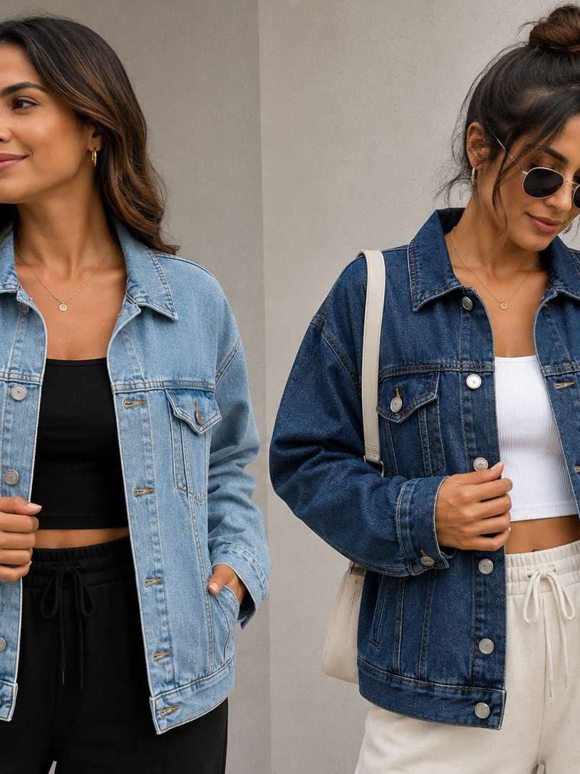Jaqueta Jeans Feminina Casual Manga Longa Botões Bolsos Moda Outono Inverno