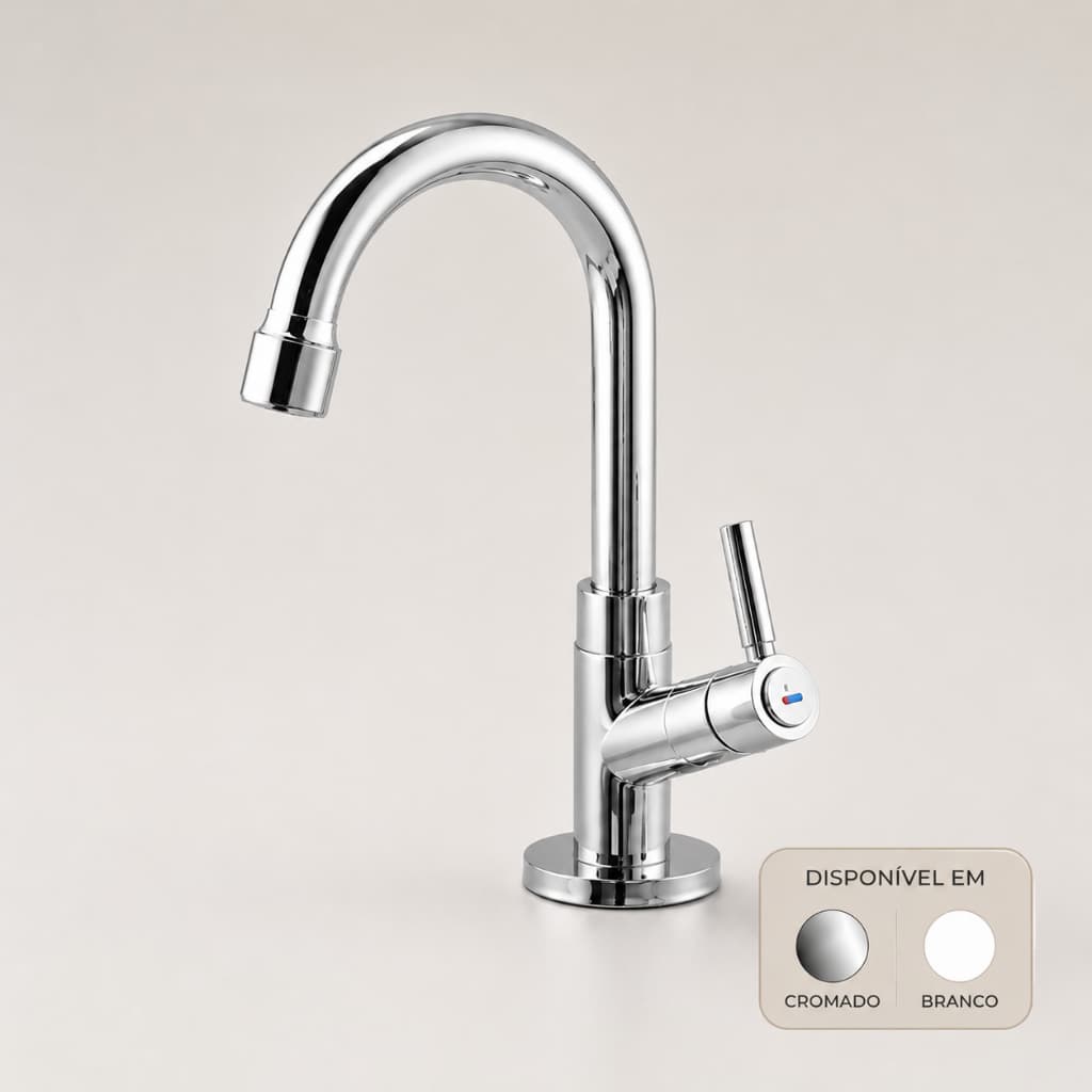 Torneira Banheiro Lavatório ABS Bica Alta Giratória 360° Branca ou Cromada 1/2"