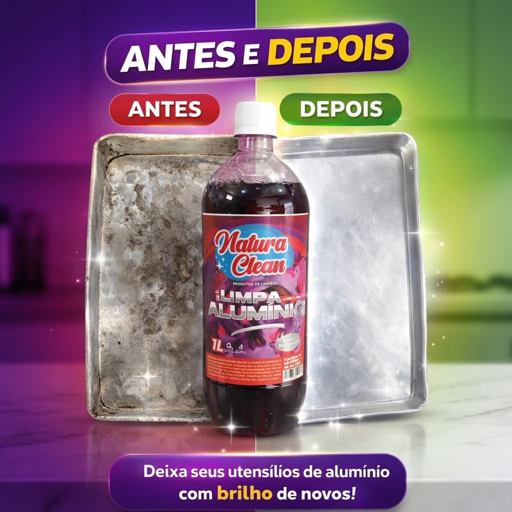 Natura Clean Limpa Alumínio E Inox 1L 2 em 1 Limpa Panelas Remove Sujeiras e Dá Brilho Intenso
