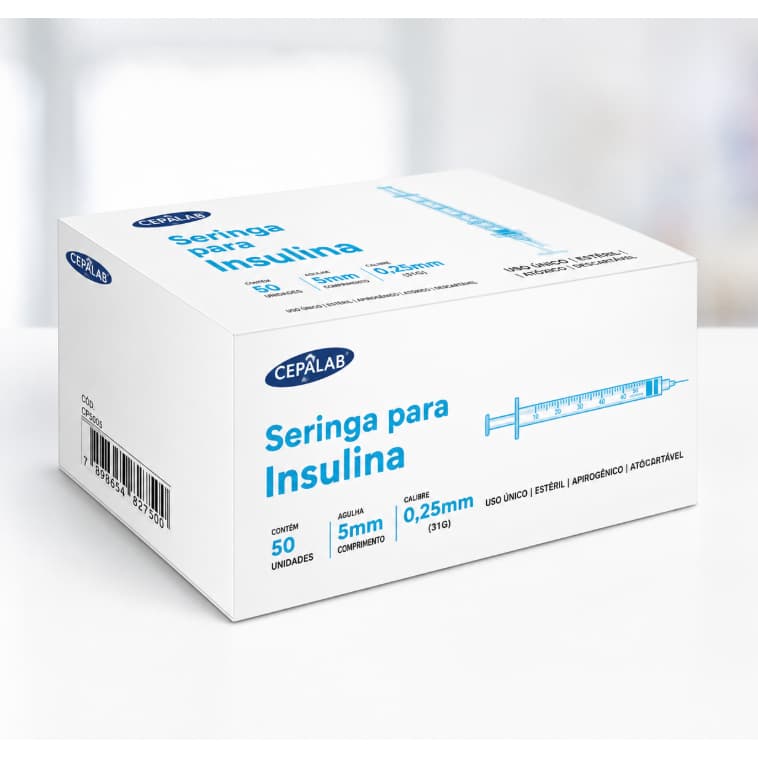Seringa para insulina 0,5ml - agulha fixa 5x0,23MM 32G caixa c/100 unidades - Cepalab