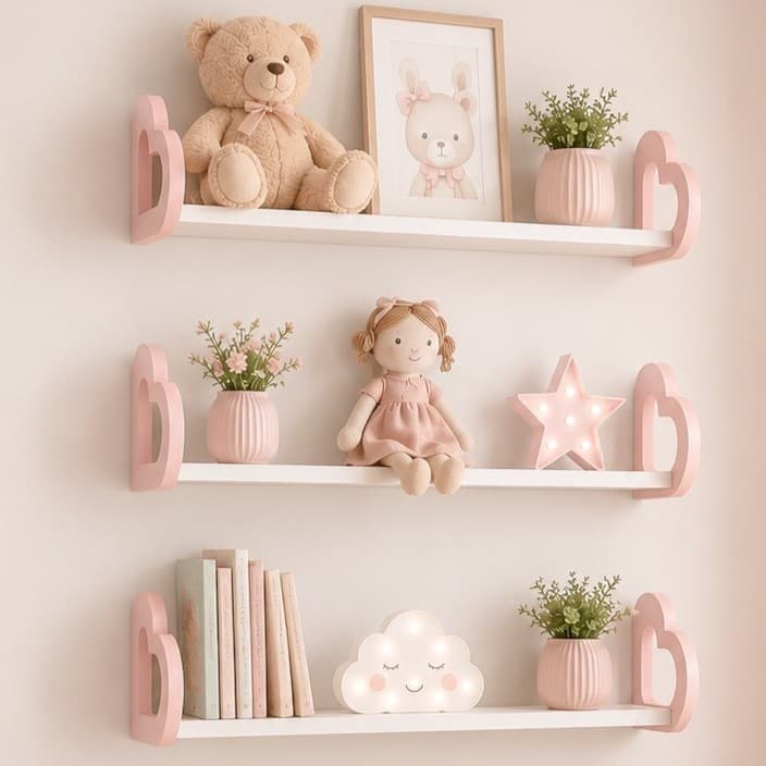 3 Prateleiras coração colorida quarto decoração infantil 45