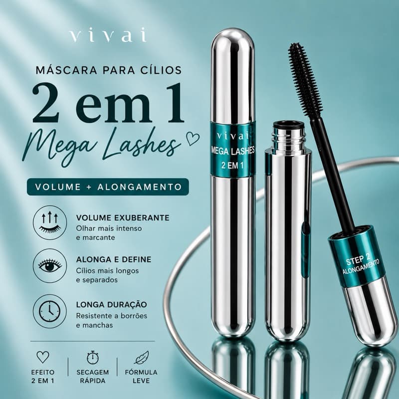 Máscara para Cílios Mega Lashes 2 em 1 Vivai Original Volume Alongamento