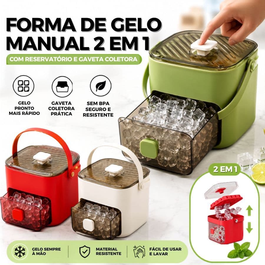 Balde de Gelo com Forma Integrada e Gaveta Removível Plástico Resistente Compacto para Cozinha e Festas