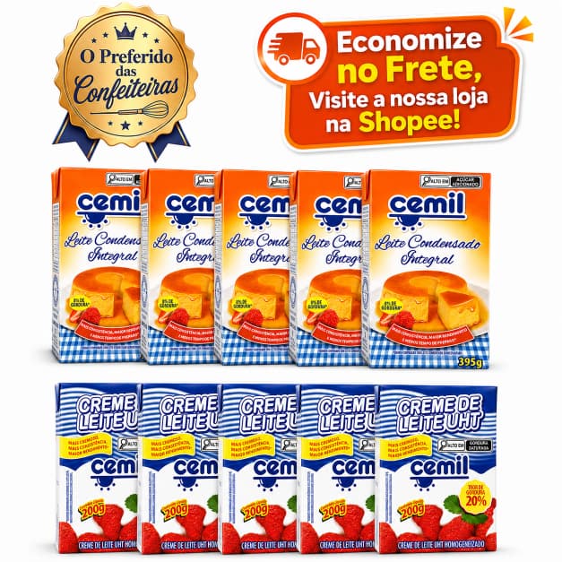 Kit Confeitaria Cemil – 5 Leites Condensados 395g + 5 Cremes de Leite 200g