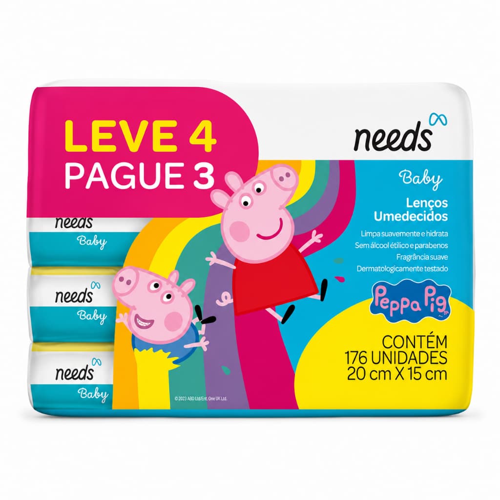 Kit Lenço Umedecido Needs Baby Peppa Pig 176 Unidades