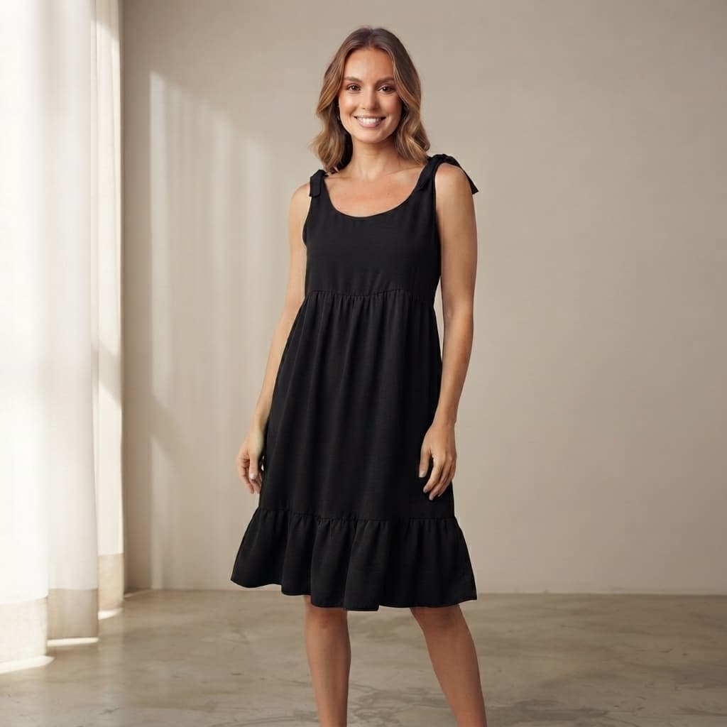Vestido Feminino  Midi Soltinho  Amarração no Ombro Tecido Duna.