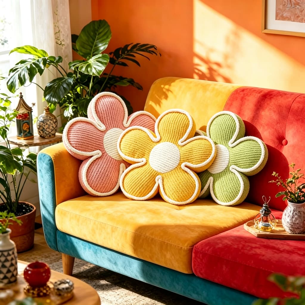 Lar Quente Almofada Flor Margarida De Pelúcia Sofá Quarto Sala Decoração 50x50x15cm
