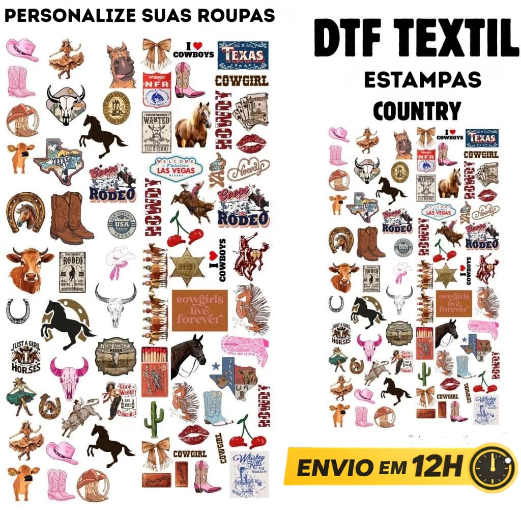 Adesivo DTF Country Adesivo Termocolante Para Personalizar Calça Jaqueta Camisa Pronto para Estampar