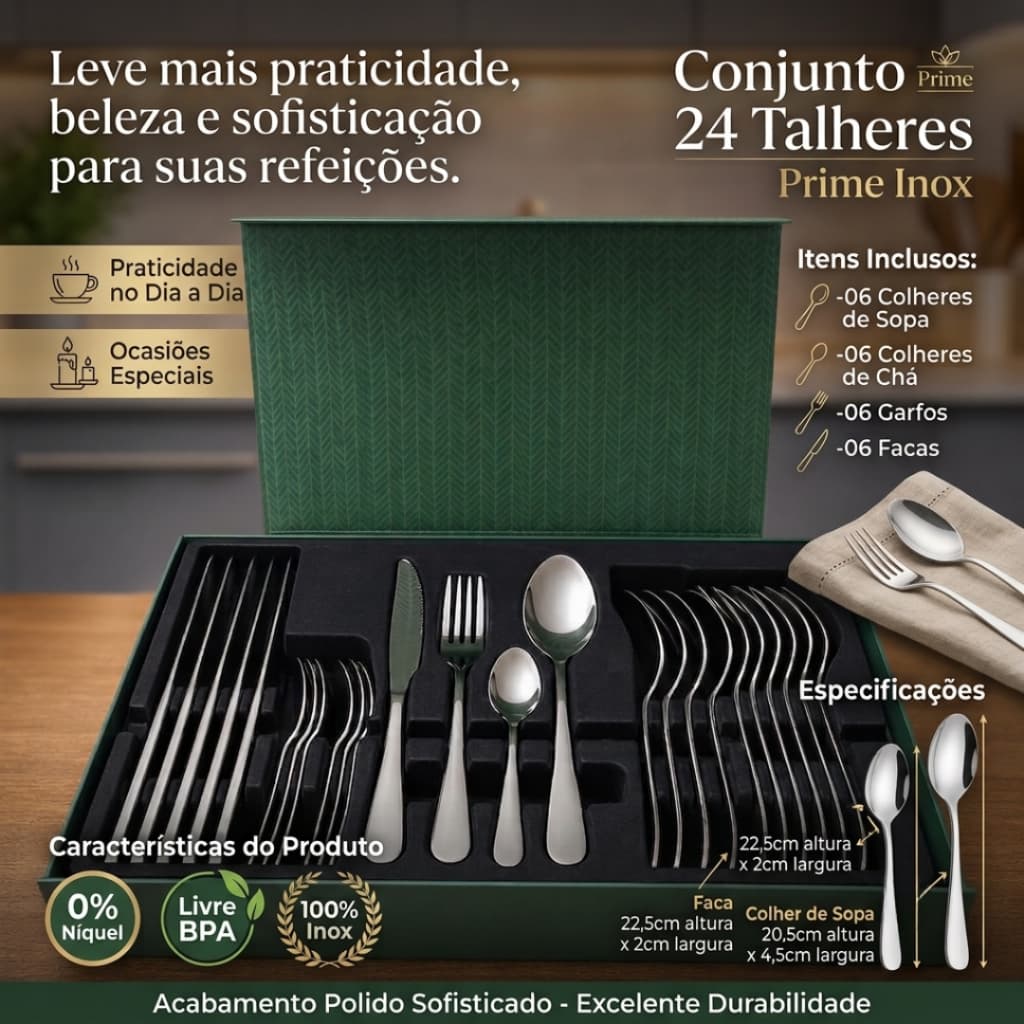 kit Conjunto 24 Talheres Prime Inox luxo presente