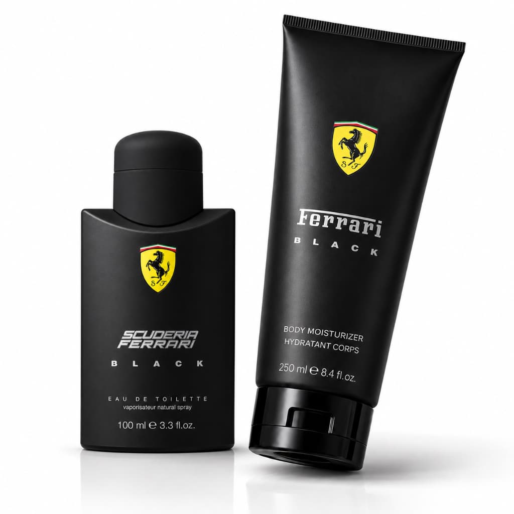 Combo Perfume Ferrari Black 100ml + Hidratante 250ml Masculino Elegante, Marcante e Sofisticado