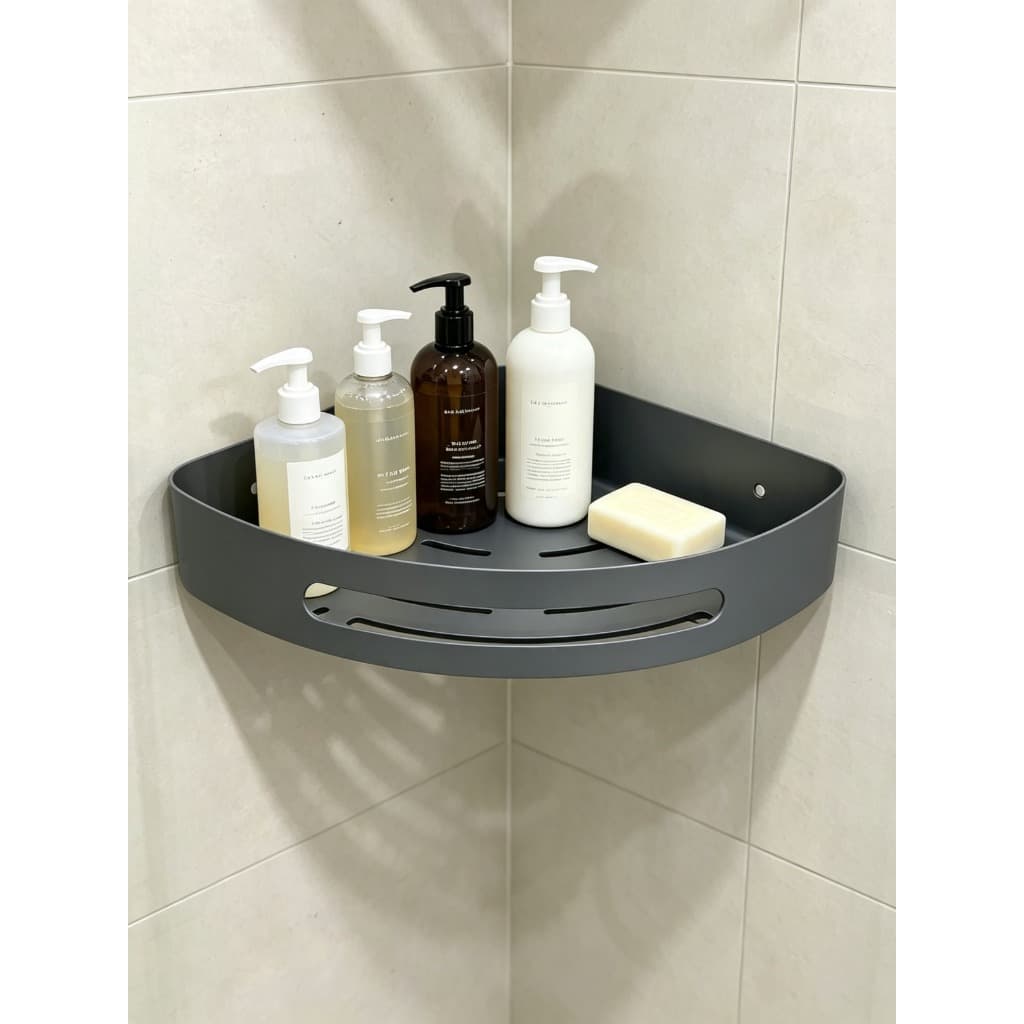 Suporte de Canto 28cm para Banheiro Aço Inox Cinza Fosco Porta Shampoo Box Cola ou Parafuso