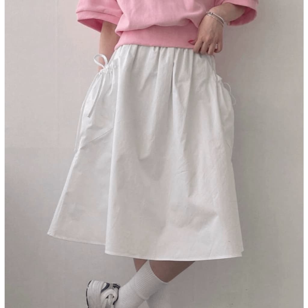 saia branca midi dazy bolsos laços coreana k-fashion clean girl coquette camponesa cottagecore j-fashion japonesa