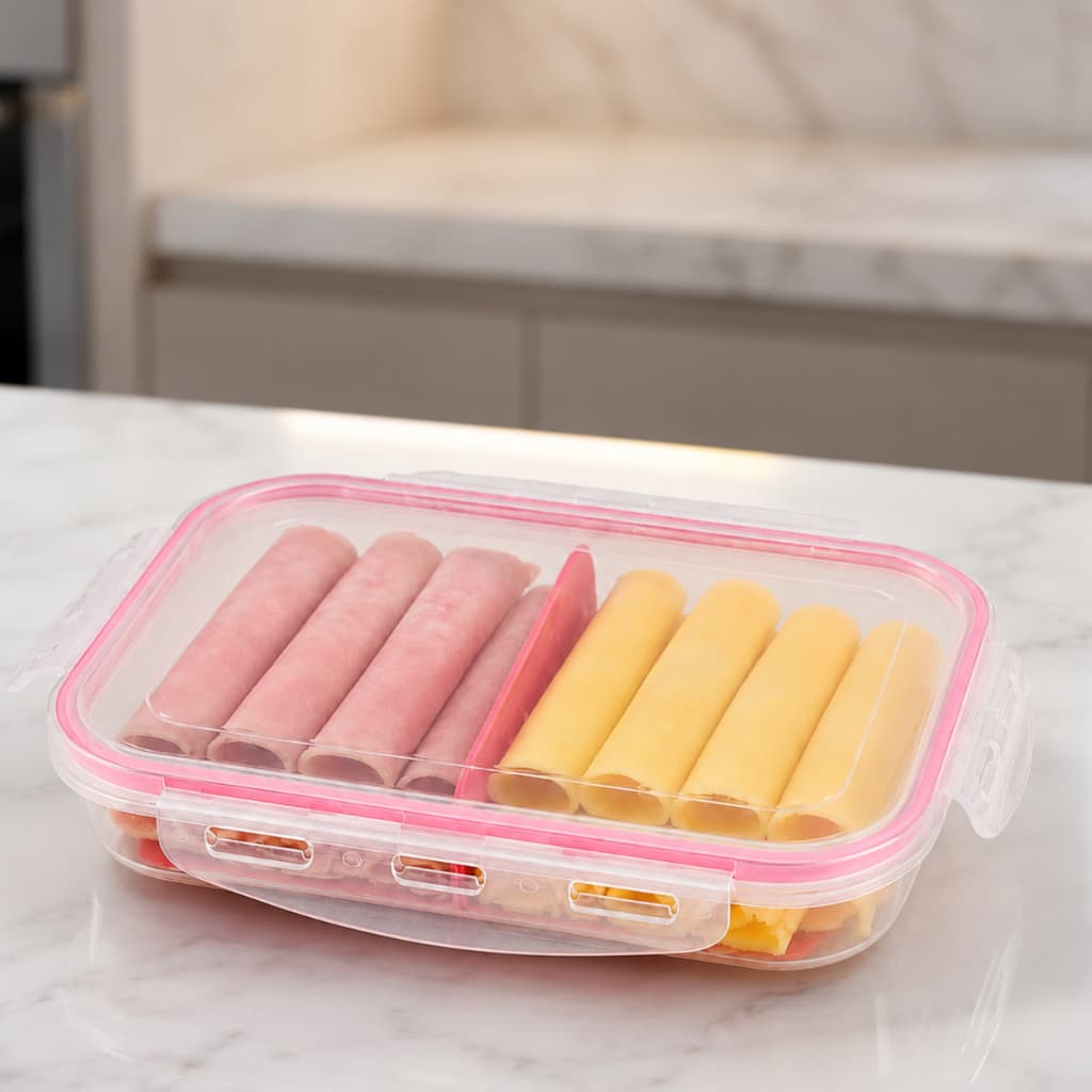 Porta Frios Pote Hermético com Divisórias  para Queijo e Presunto Tampa com Vedação Silicone