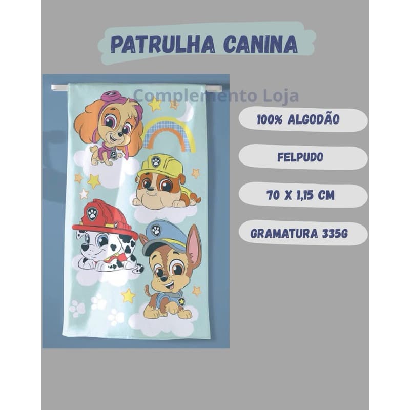 Toalha de Banho PATRULHA CANINA Infantil 100% Algodão Dohler de topee qualidaee
