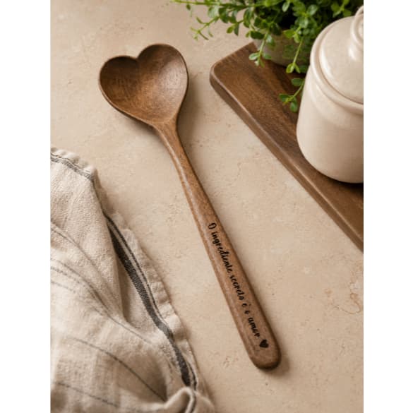 Colher De Madeira Acácia Coração 34cm- Cabo frase personalizada | Utensílio Decorativo e Funcional
