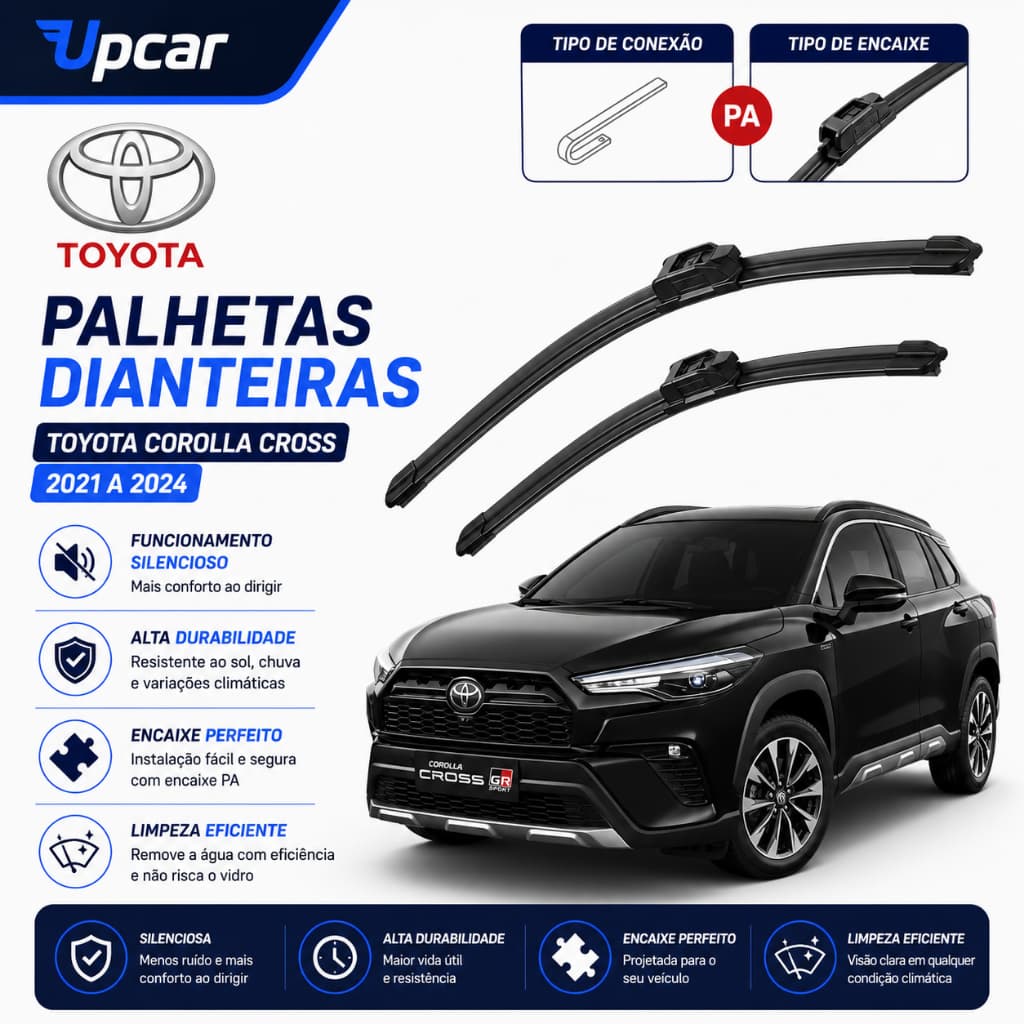 Kit Palhetas Silicone Parabrisa Jogo Par Dianteiro + Traseiro Toyota Corolla Cross 2021 até 2024