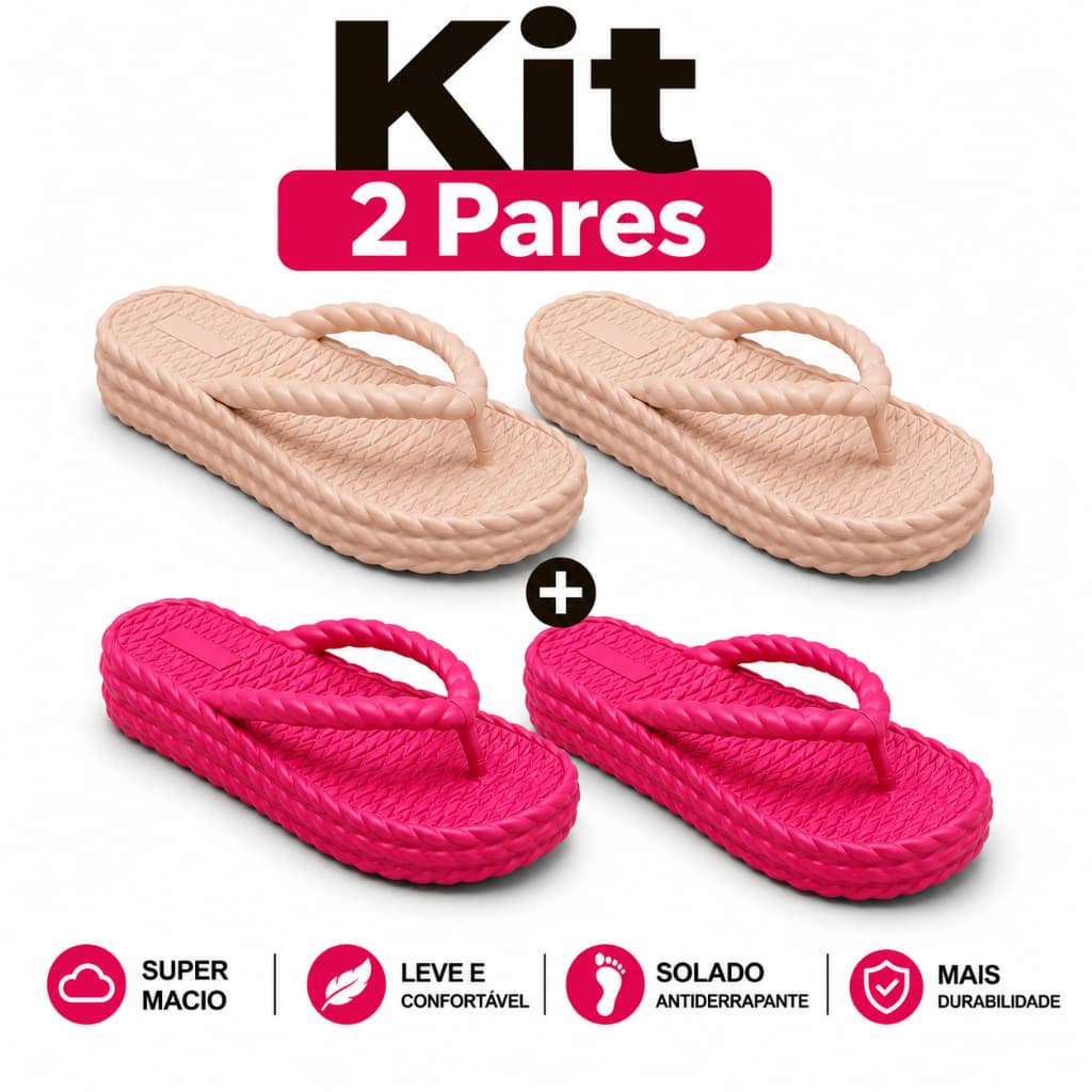 Kit 2 Pares Chinelo Feminino Nuvem Confortável Trançado Macio e Ortopédico