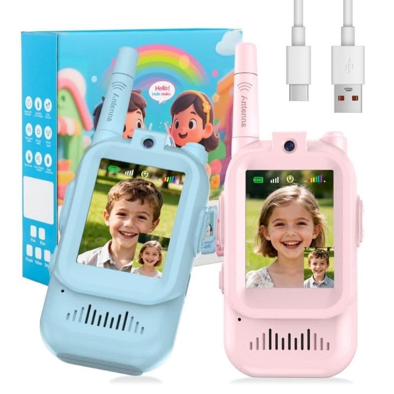 Walkie-Talkie Infantil com Vídeo | Comunicação Sem Fio | Tela LCD | 3 Modos de Voz | Alcance até 400m