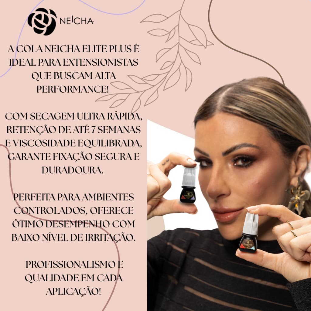 Cola para Extensão de Cílios Neicha Elite 3ml Black Glue Secagem 1 a 2 Segundos Pro